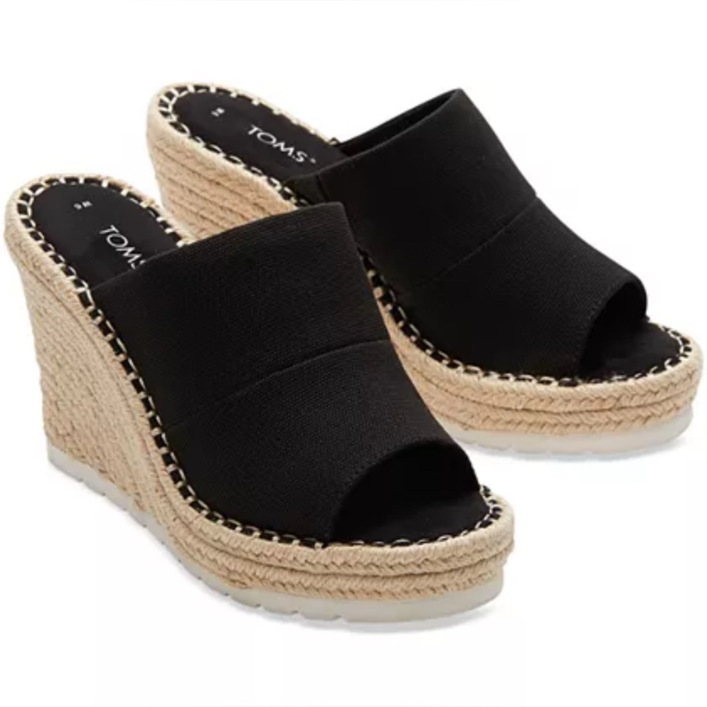 TOMS Women's Monica Black Wedge Sandals- Sz. 6.5 NEW!!